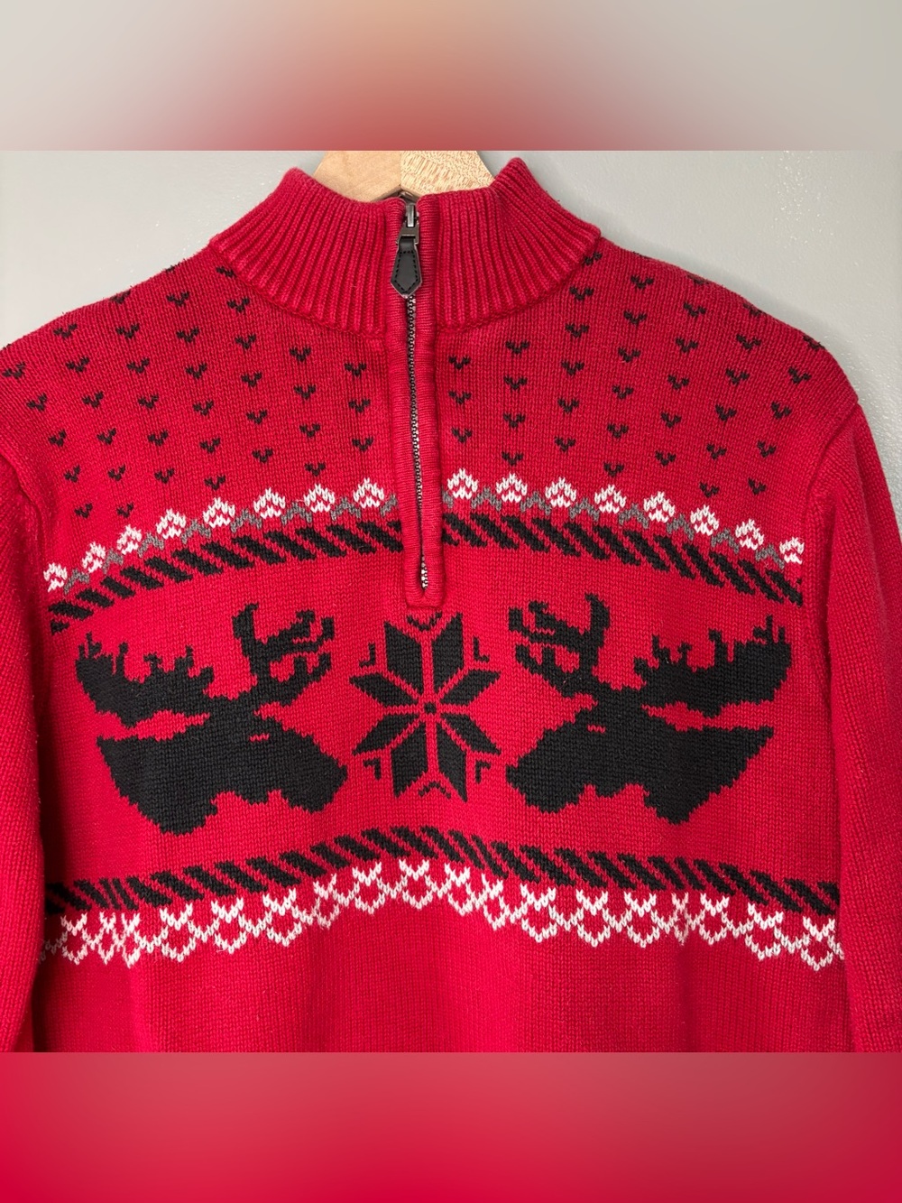 Chaps Medium Quarter Zip Christmas Mockneck Sweater Red 100% Cotton - Picture 2 of 5